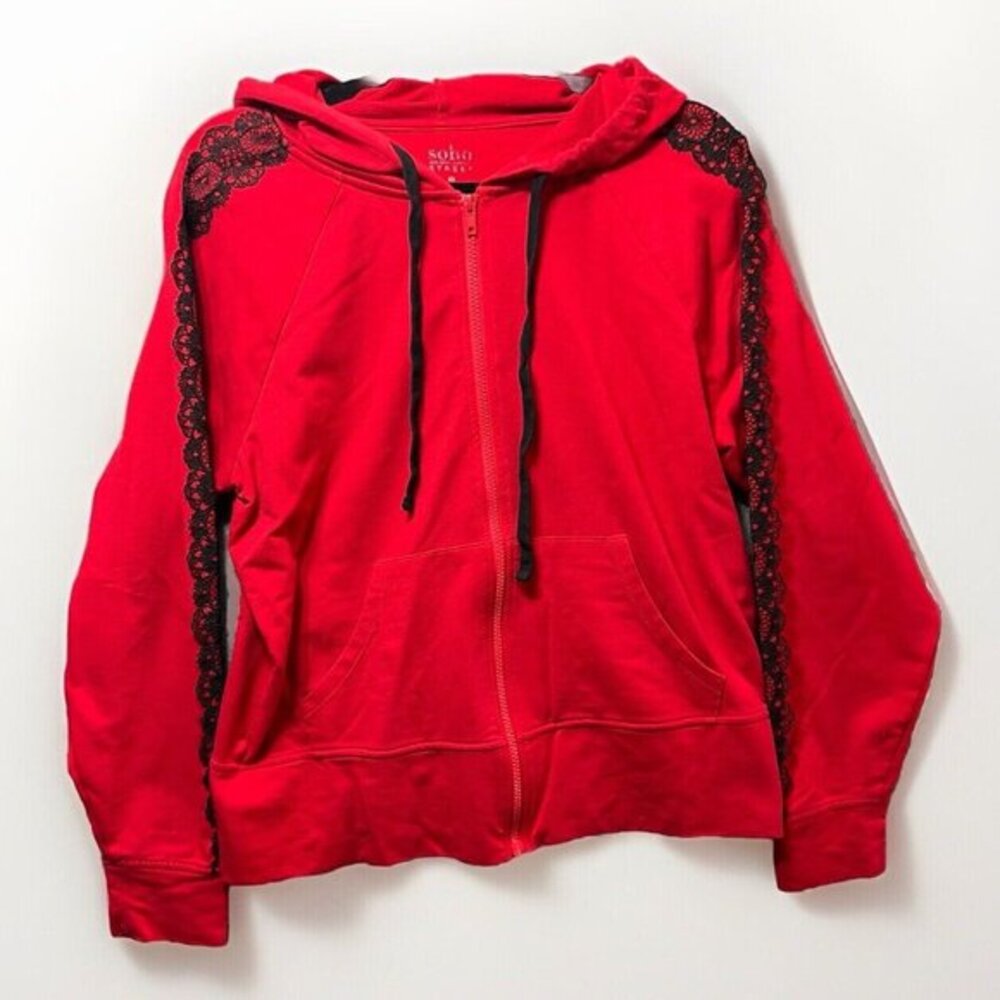 Soho‎ Street New York Company Hoodie Womens Medium Red Full Zip Lace Accent